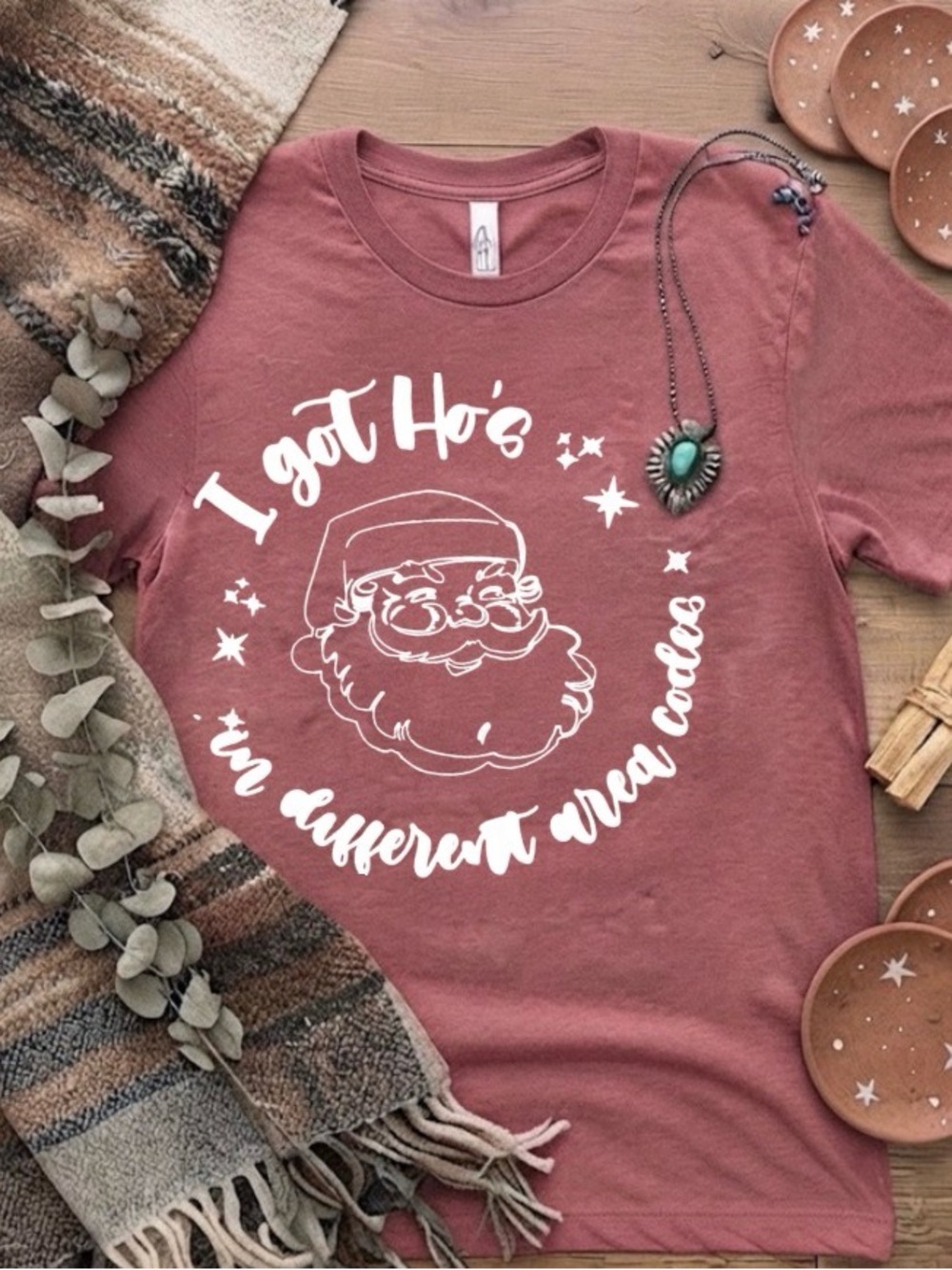 Rust Red 'I Got Ho's' Santa Graphic Holiday Tee